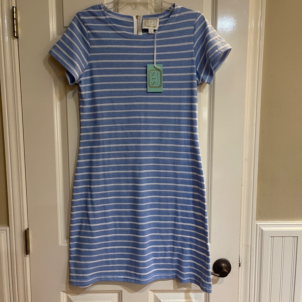 NEW Sail To Sable Striped Short Sleeve Shift Dress Hydrangea Glass Preppy $96
